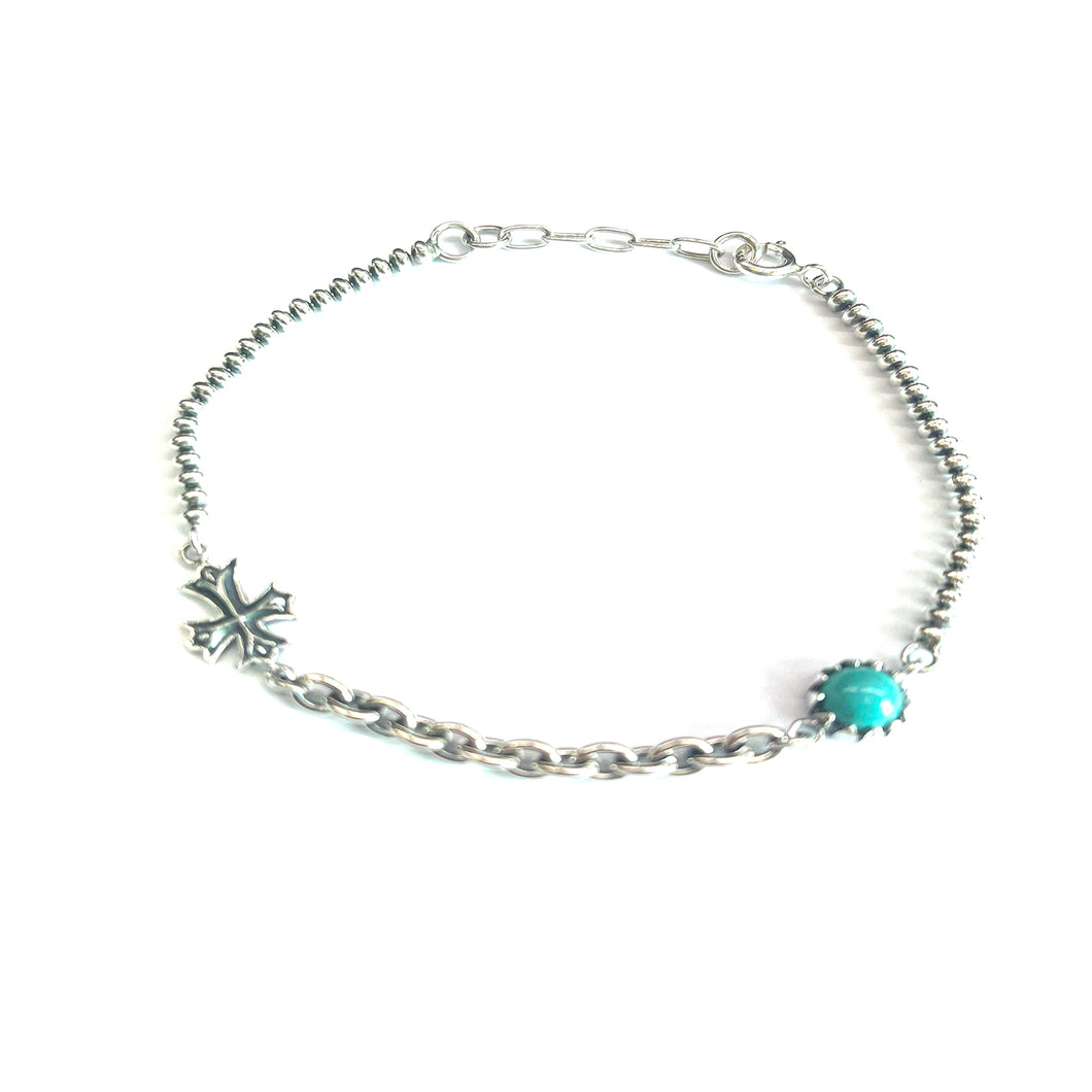 Cross silver bracelet with big Turquoise