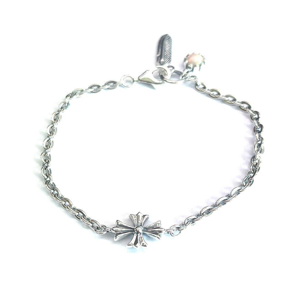 Cross silver bracelet with feather & Opal stone