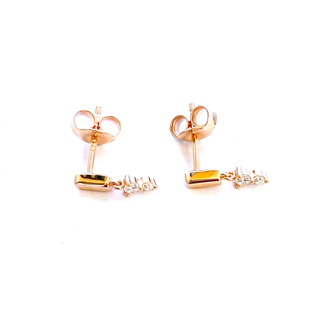 Plain silver & two stone silver studs earring with pink gold plating