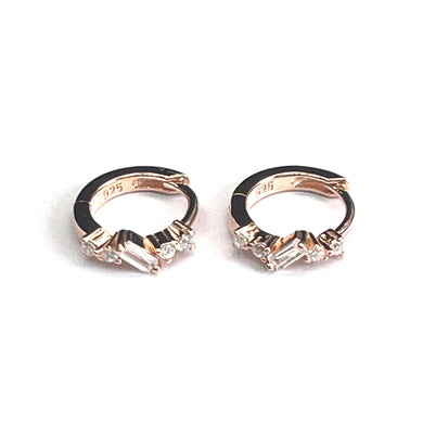Small circle silver earring with rectangle cz & pink gold plating