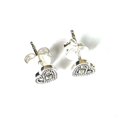 Small heart silver studs earring with marcasite
