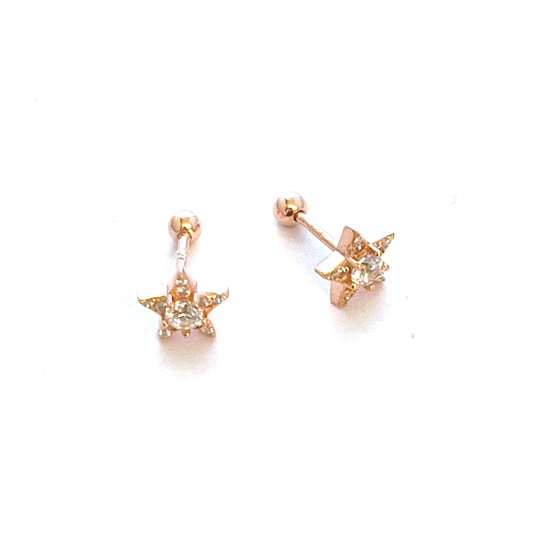Star & ball silver studs earring with pink gold plating