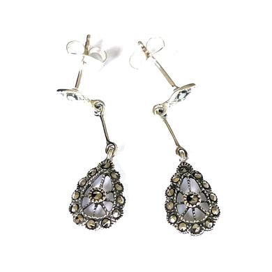 Tear drop silver studs earring with marcasite