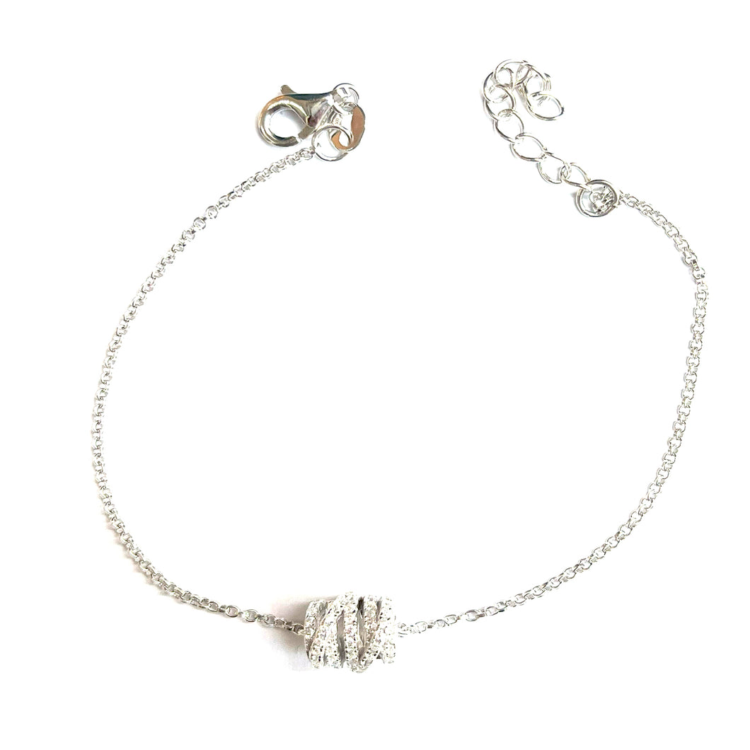 Twist silver bracelet with white CZ