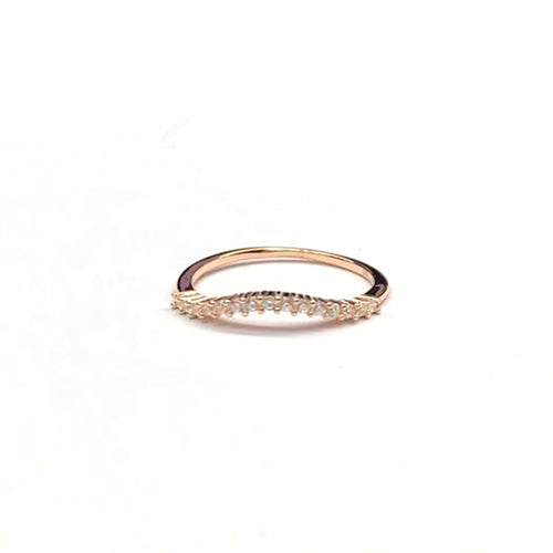 Wave silver ring with small white CZ & pink gold plating