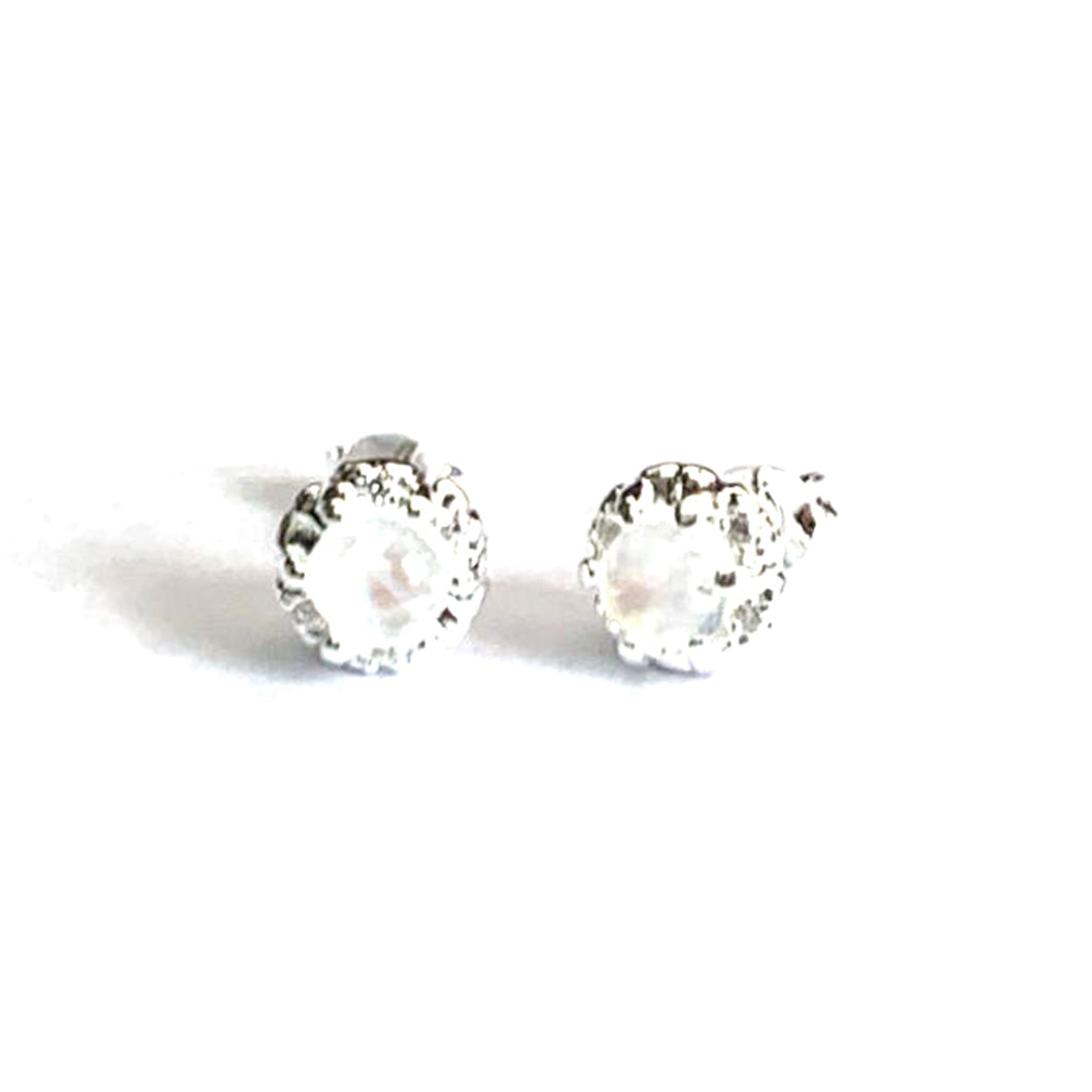 Rainbow moon stone silver studs earring