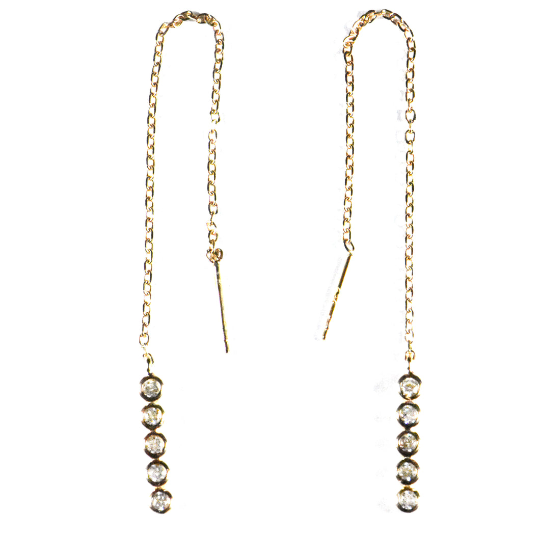 6 stone & chain silver earring with pink gold plating