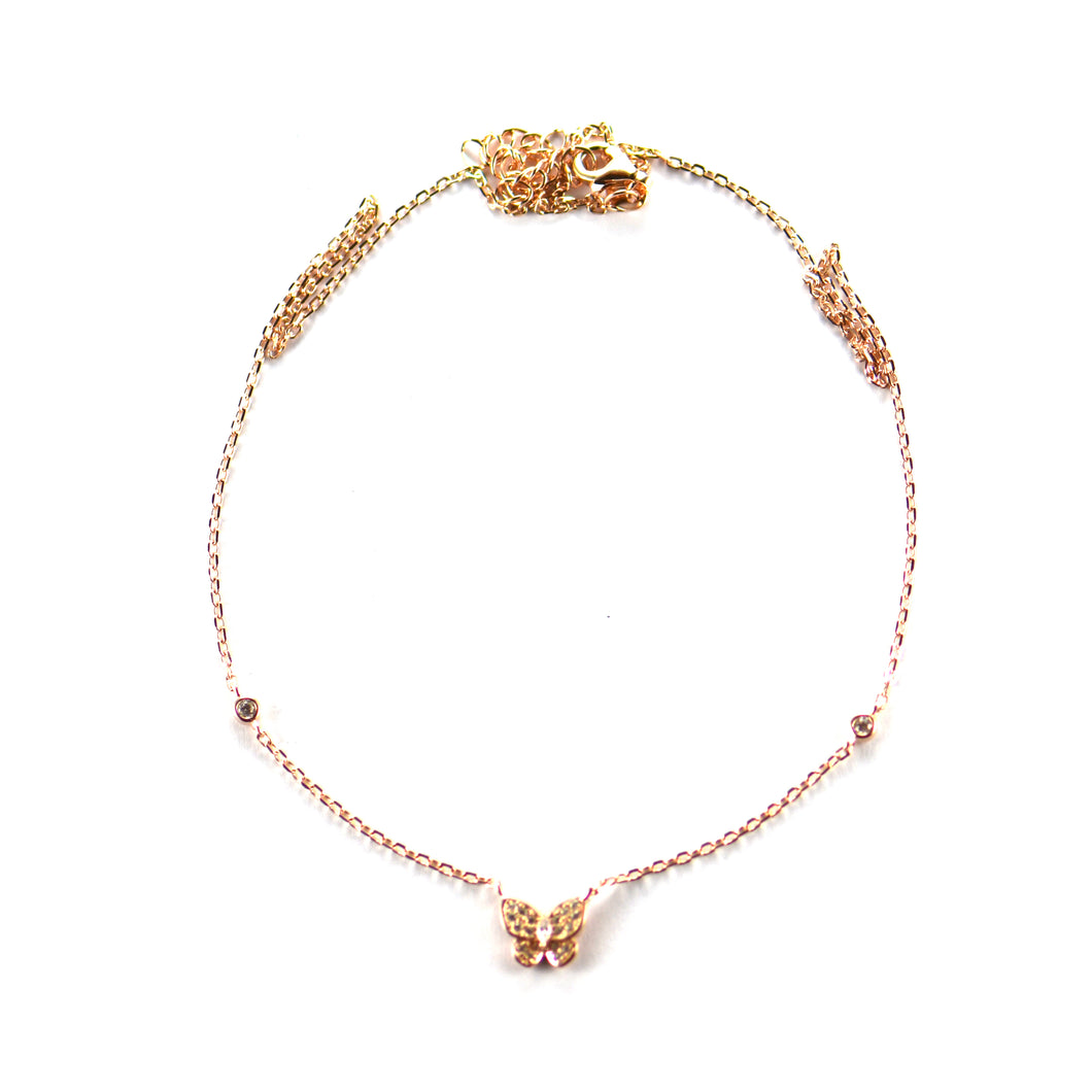 Butterfly silver necklace with two CZ & small CZ