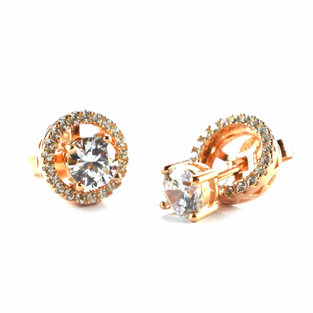 Circle silver earring with white CZ & pink gold plating