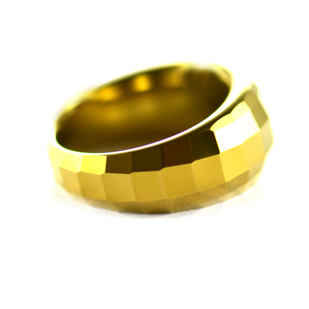 Disco ball stainless steel ring with 18K gold plating