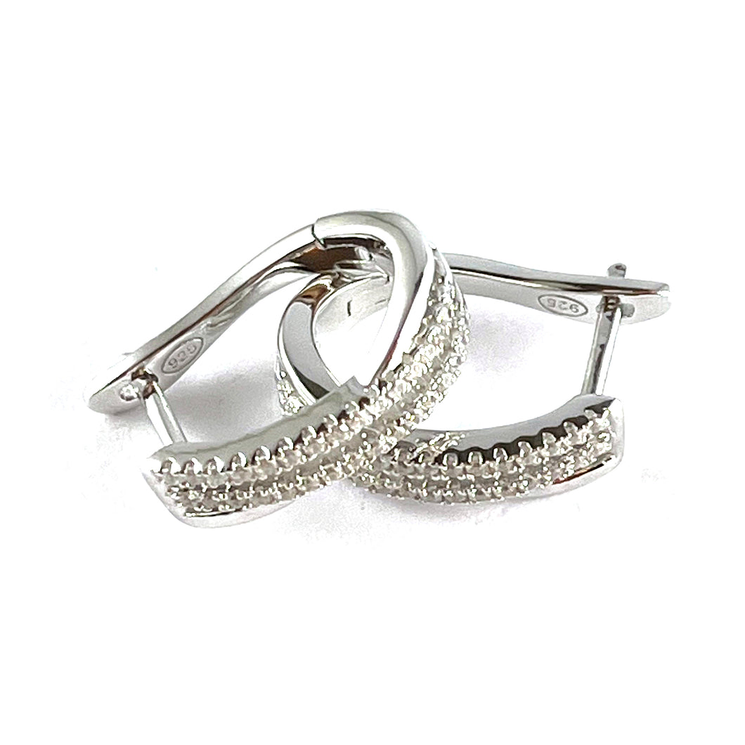 Double path stone silver circle earring
