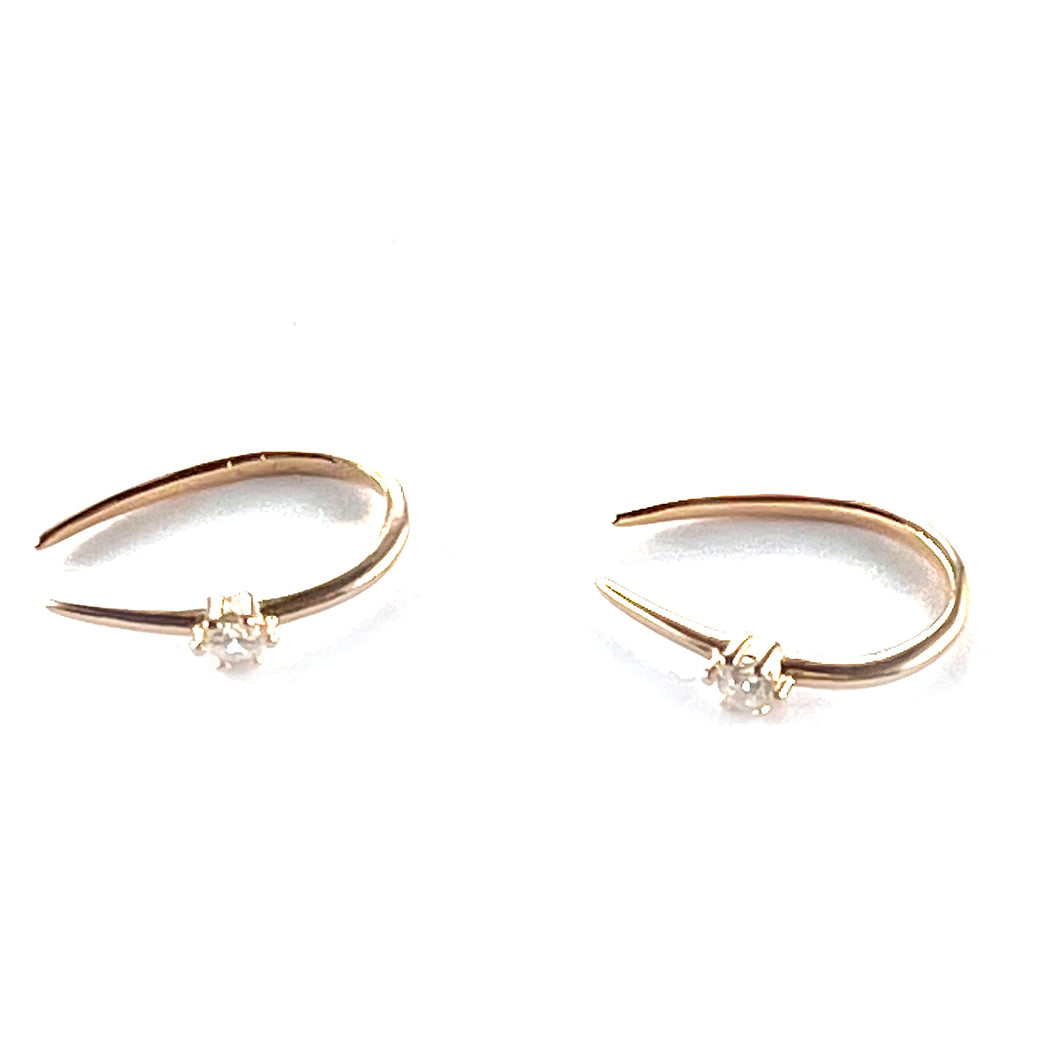 Fish hook silver earring with CZ & pink gold plating
