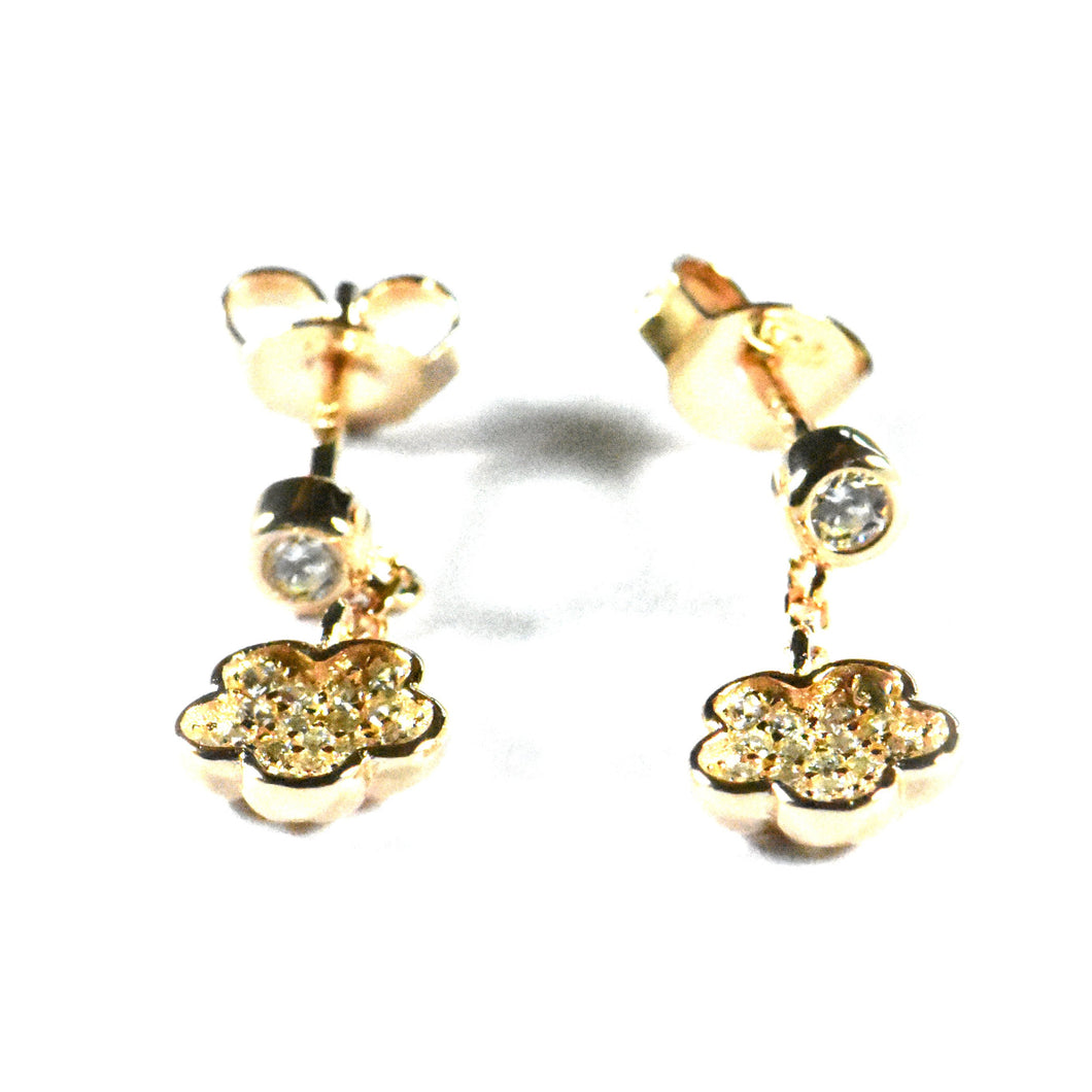 Flower silver studs earring with CZ & pink gold plating