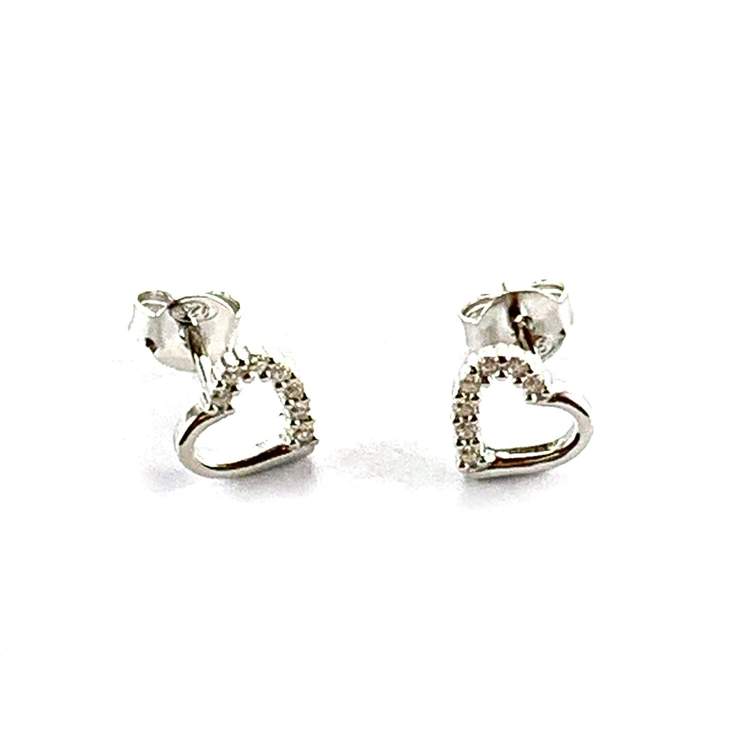 Half heart of CZ silver studs earring