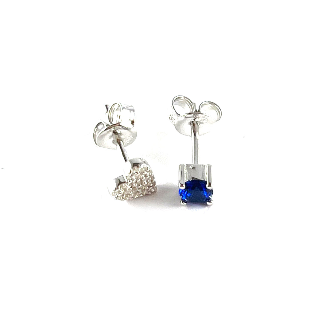 Heart & blue stone silver earring