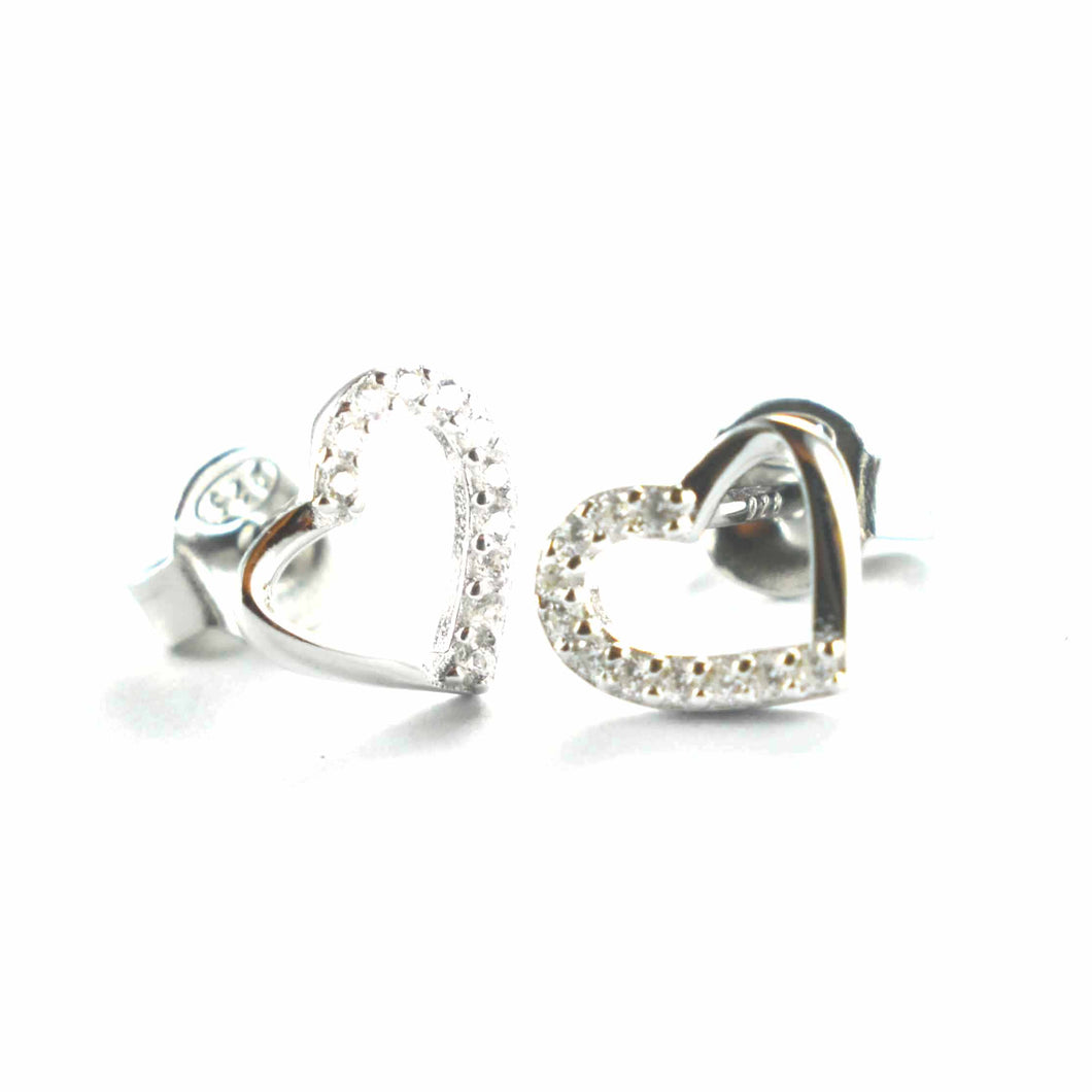 Heart silver stud earring with half of CZ