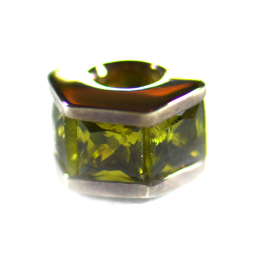 Hexagon silver beads with Olive CZ