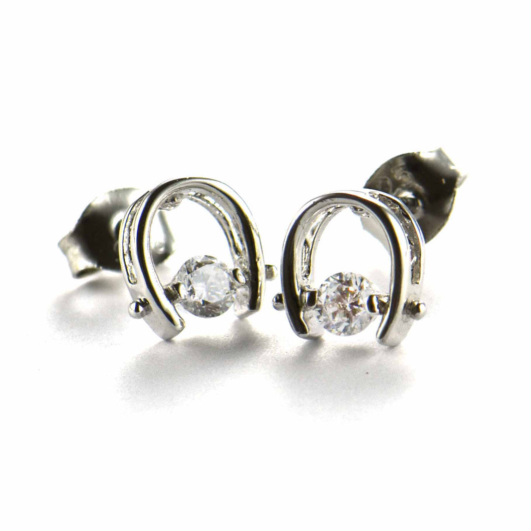 Horseshoe silver earring with white CZ