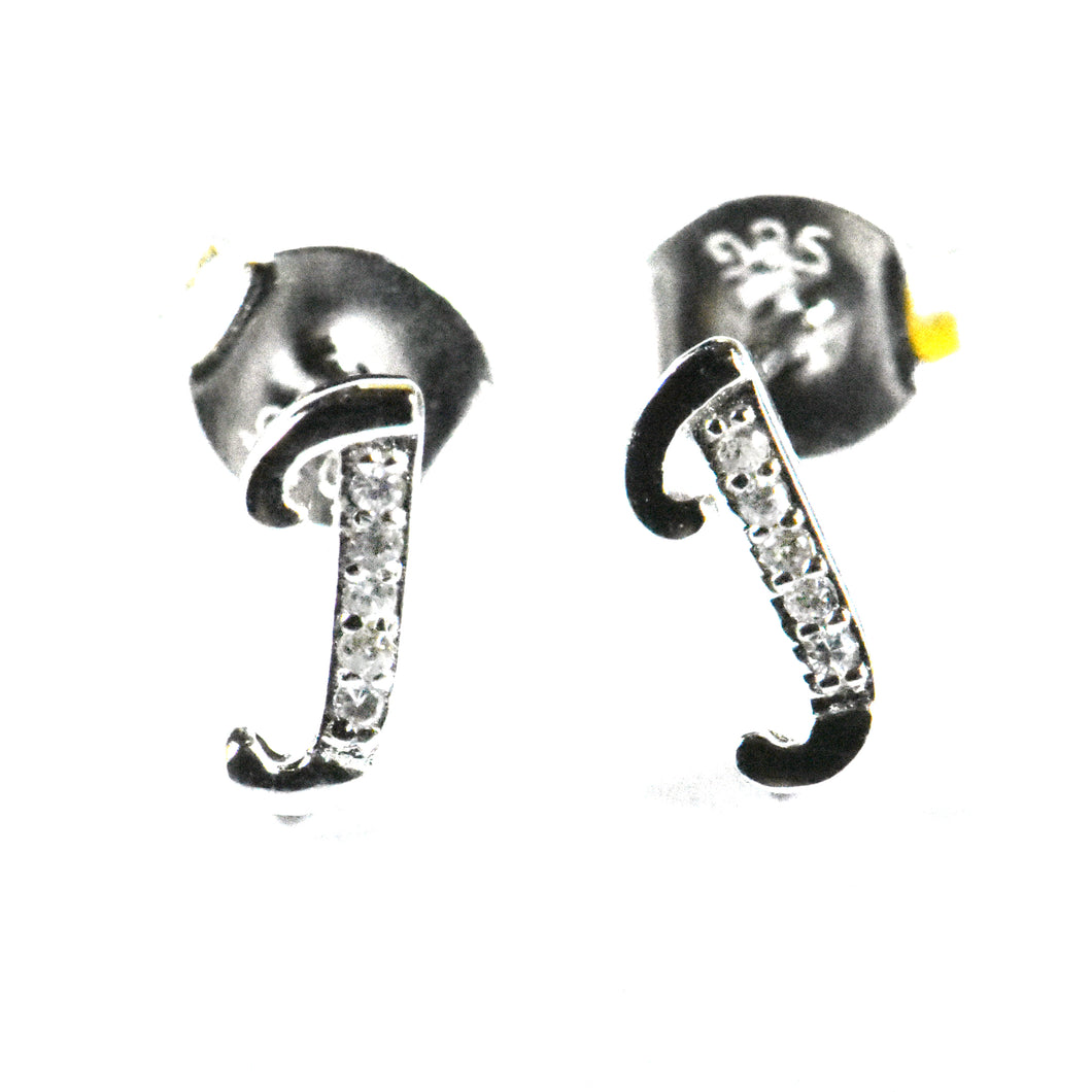 J silver earring with CZ