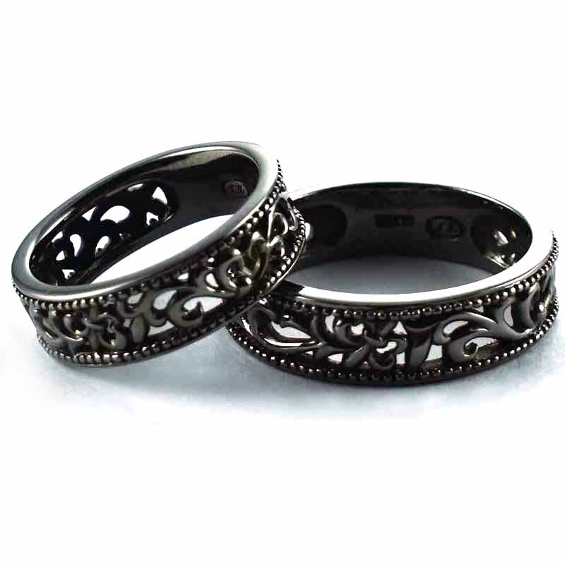 Lace pattern with black rhodium silver couple ring