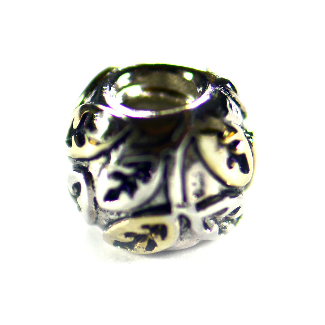Leave pattern silver beads with pink gold plating