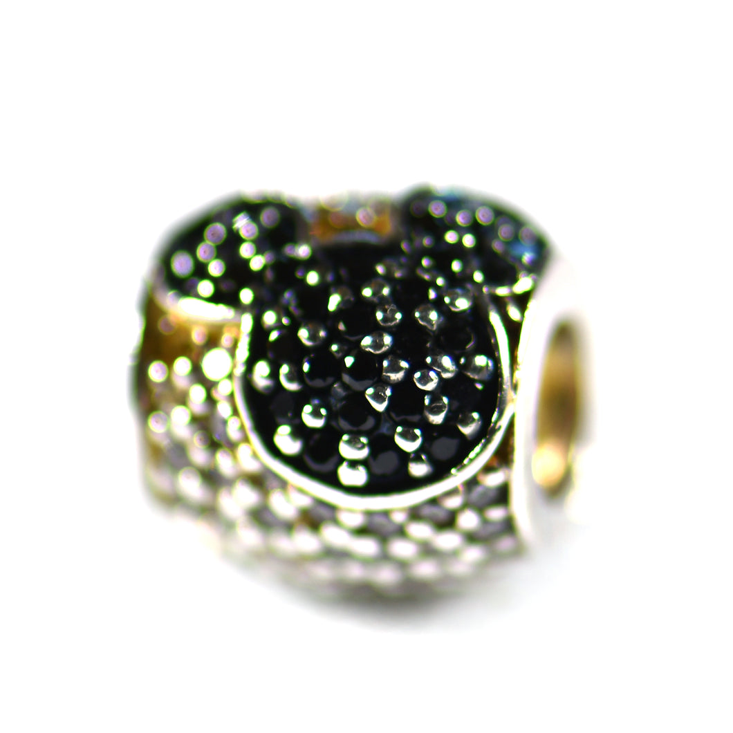 Mickey mouse silver beads with white & black CZ