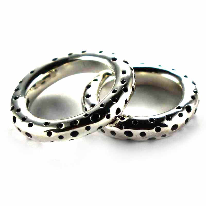 Moon surface silver couple ring