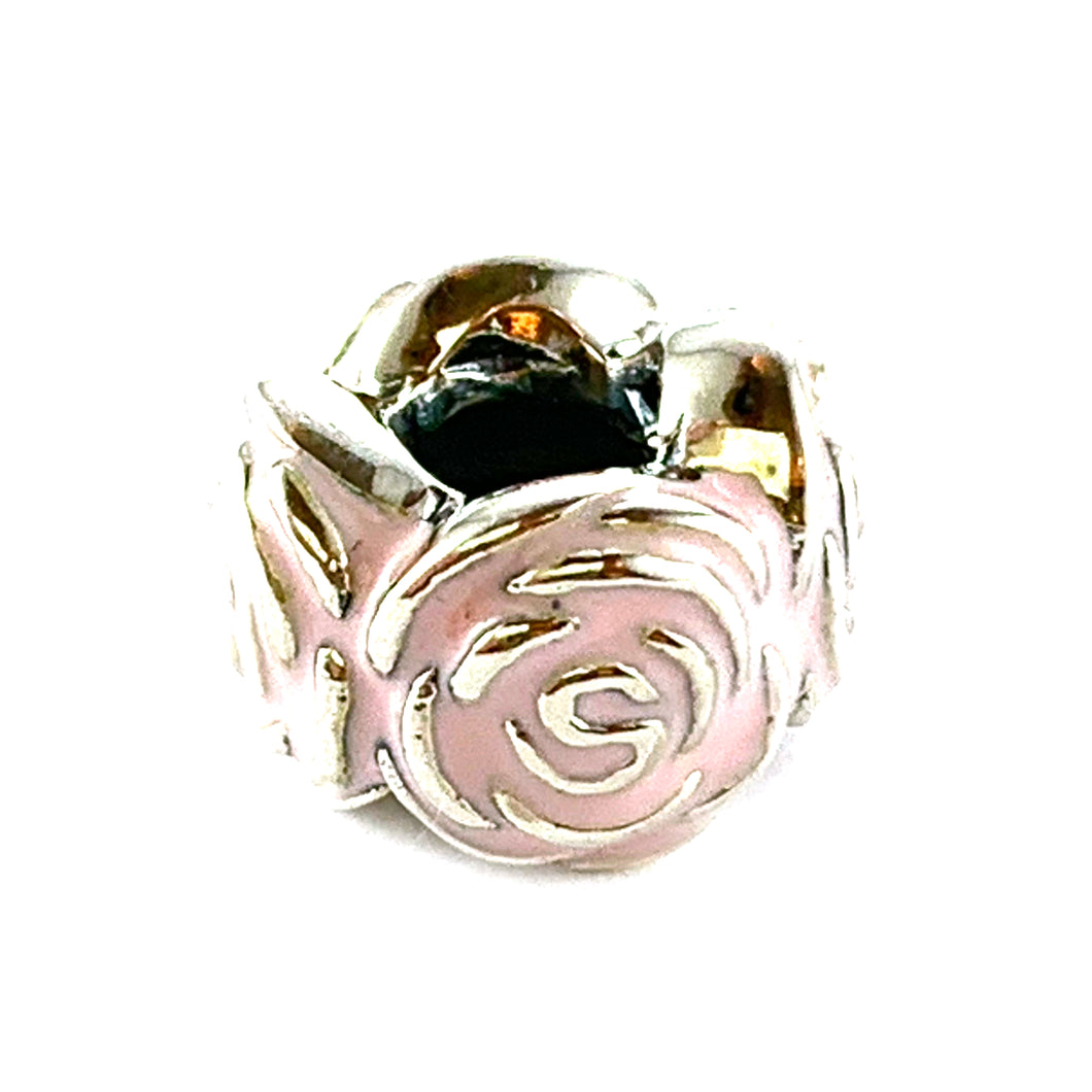 Pink rose silver beads