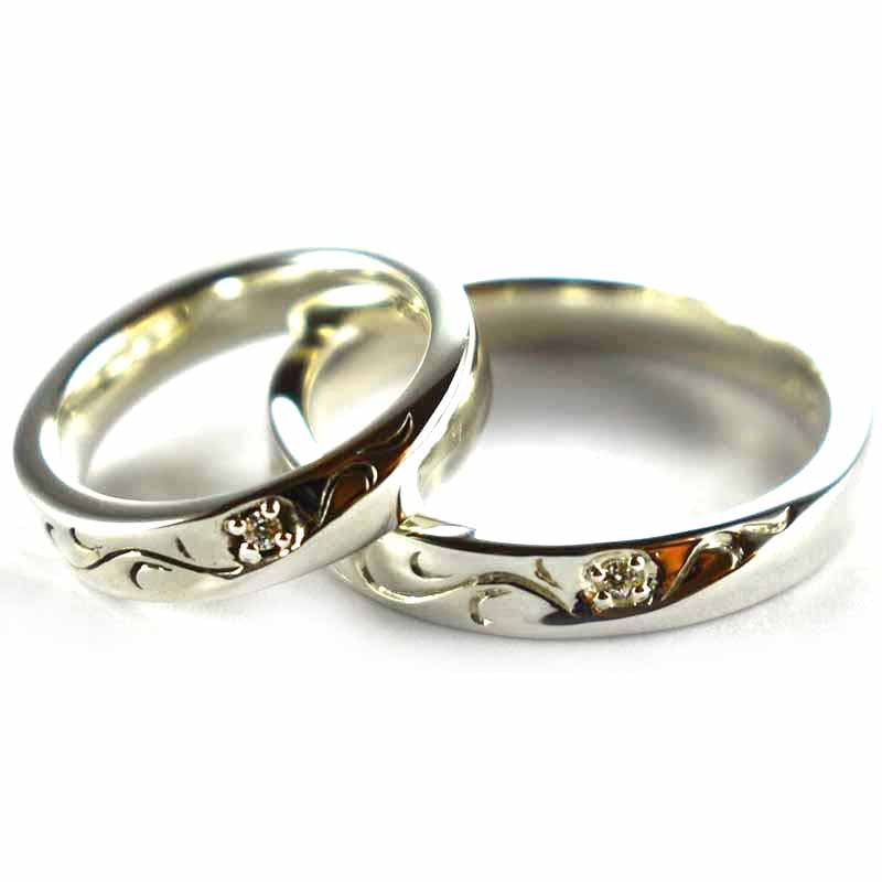 Seagrass couple ring with white cubic zirconia silver couple ring