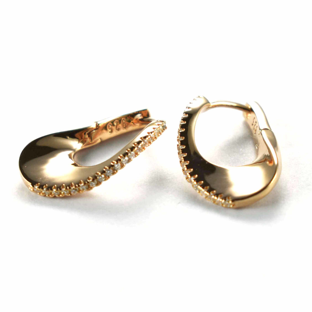 Silver earring with small white CZ & pink gold plating