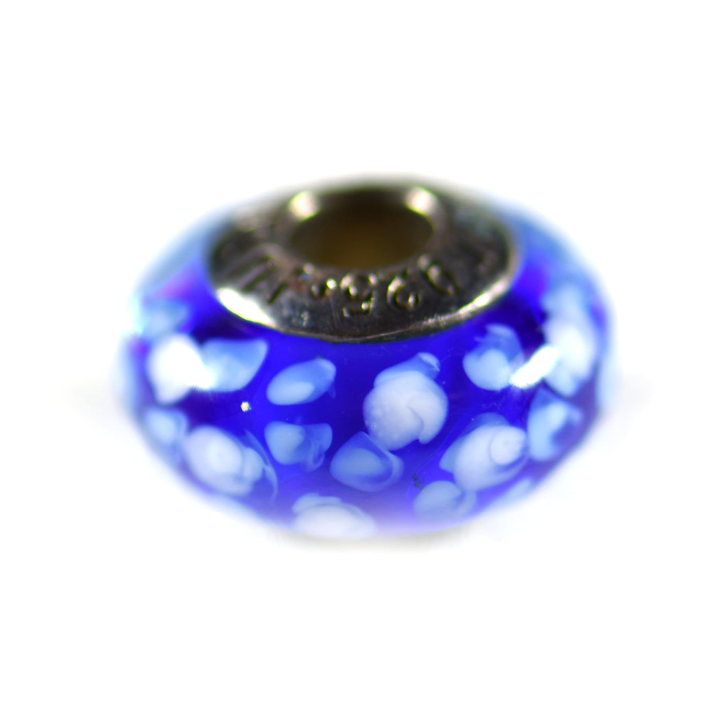 Silver beads with blue china