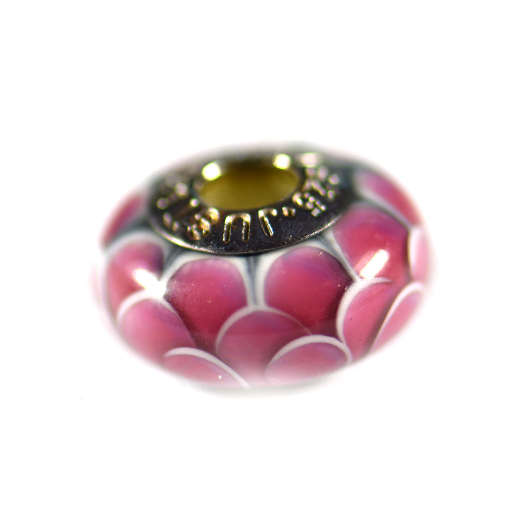 Silver beads with pink glass