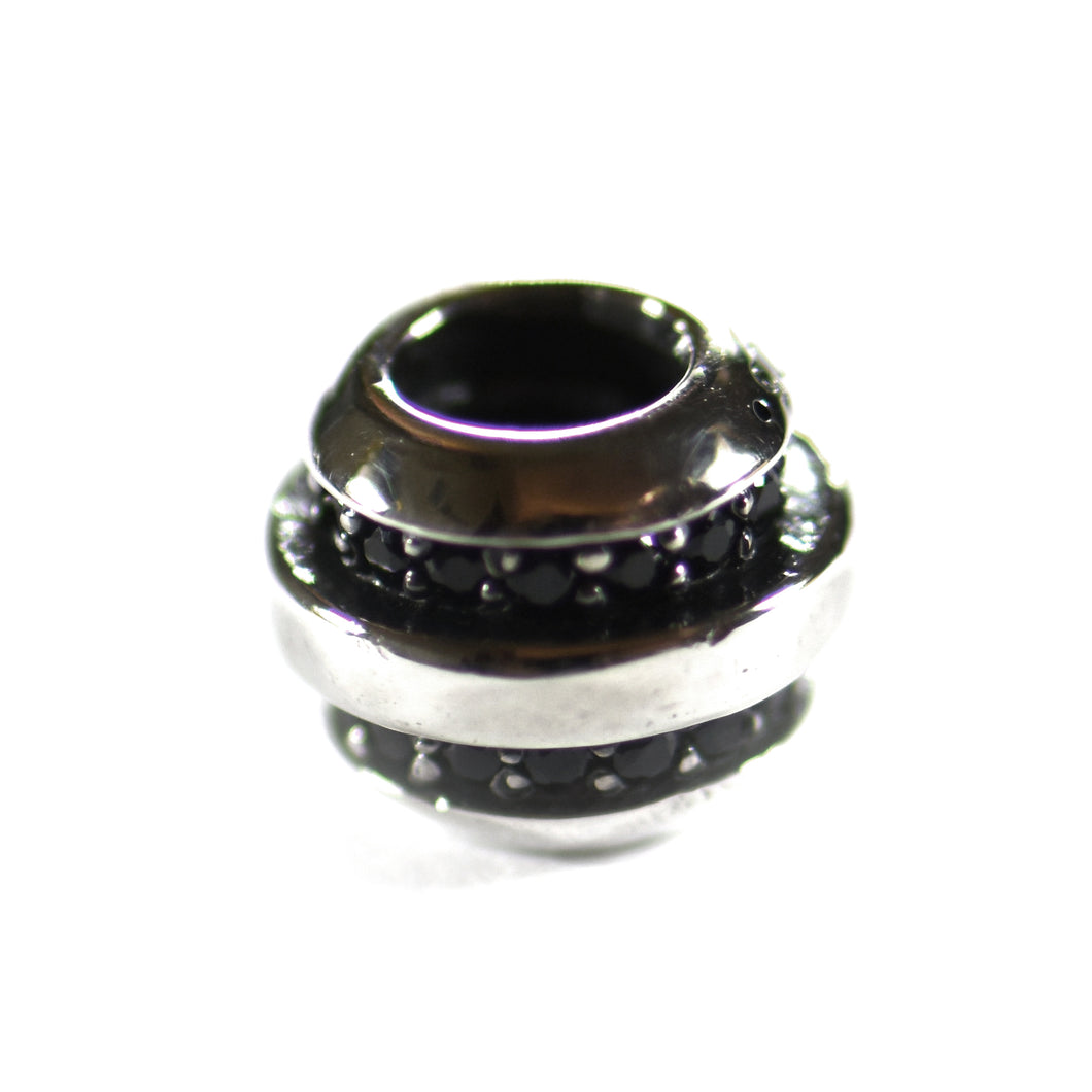 Silver beads with two lines of black CZ