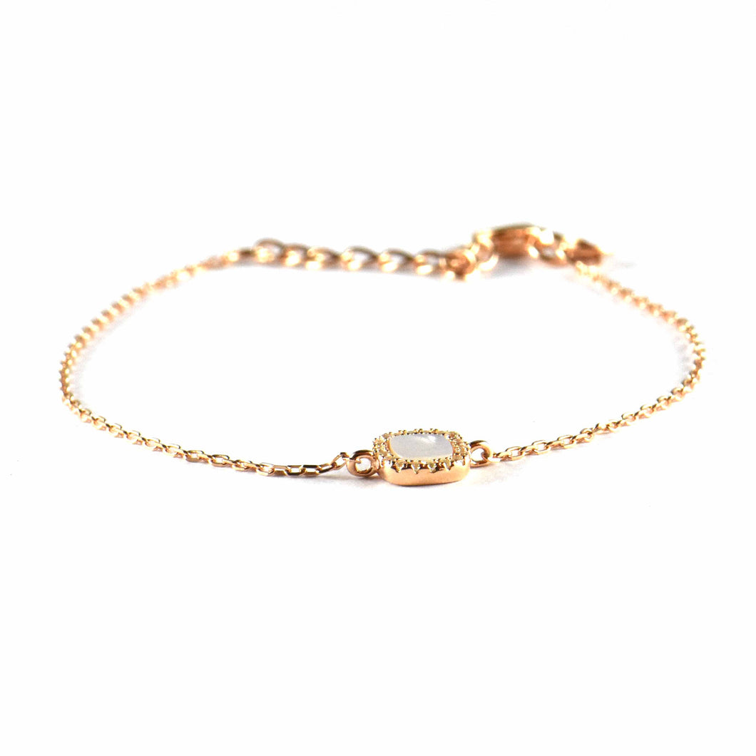 Square pattern silver bracelet with mother of pearl & pink gold plating