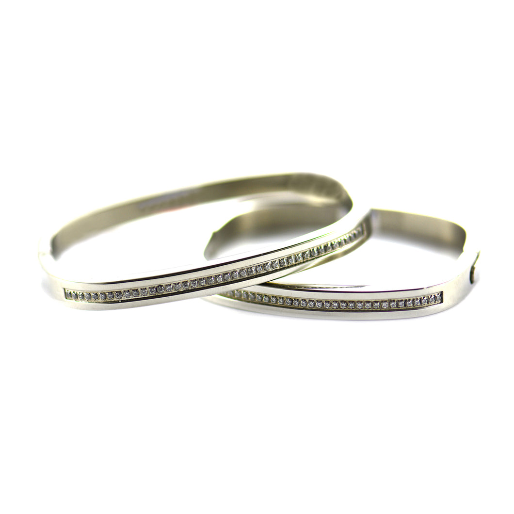 Square stainless steel couple bangle with CZ