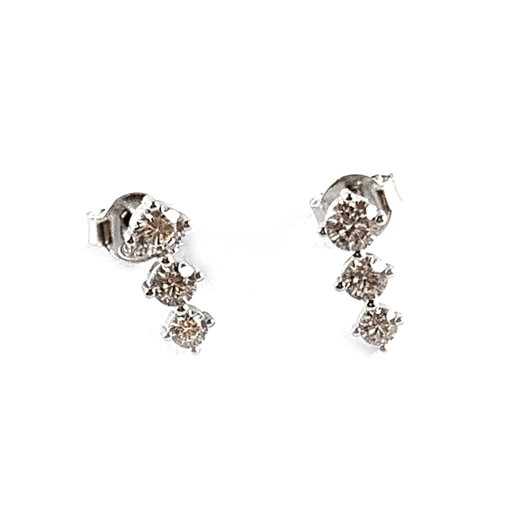 Straight three CZ silver earring