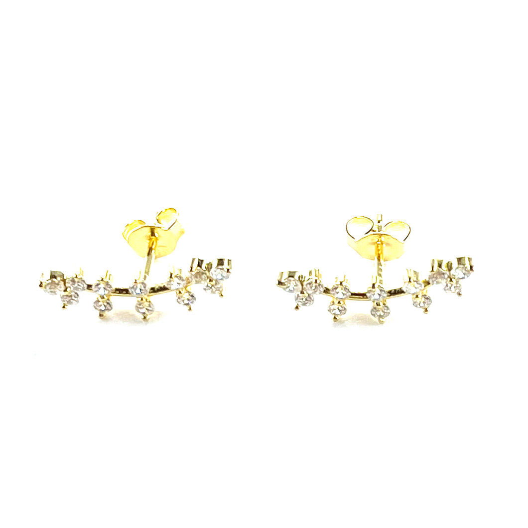 Stud silver leaves earring with white CZ & 18K gold plating