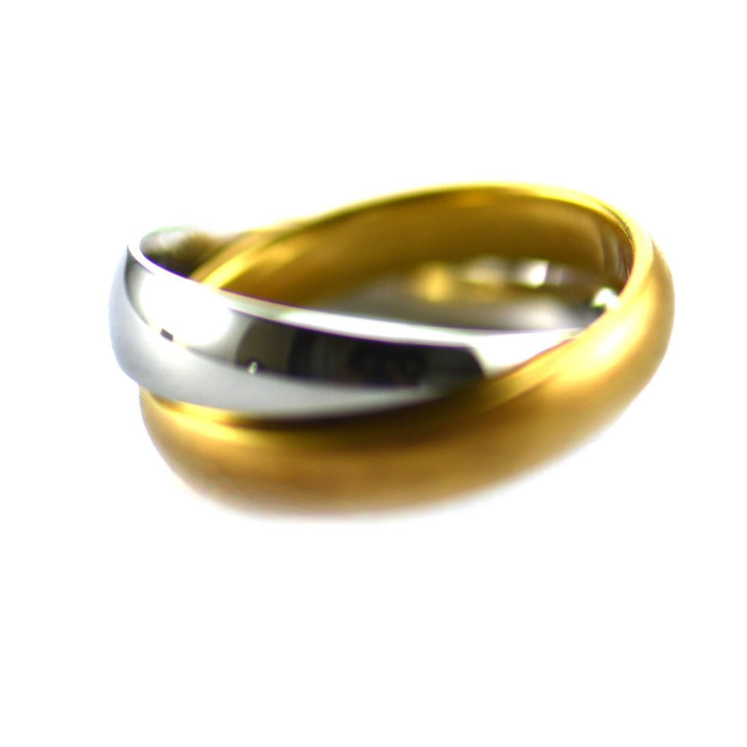 Twins circle stainless steel ring with ice cut & pink gold plating