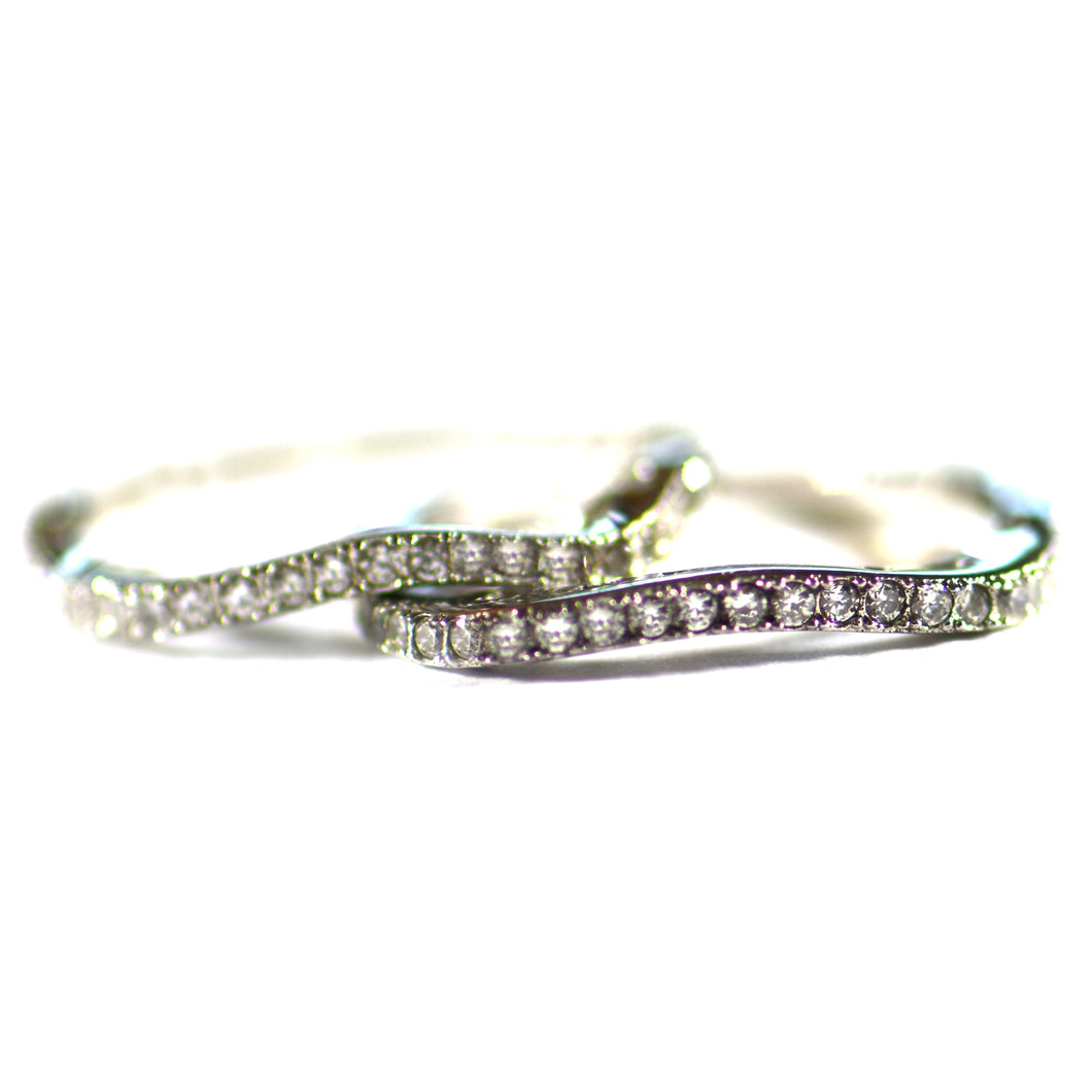 Wave pattern set silvre ring with CZ
