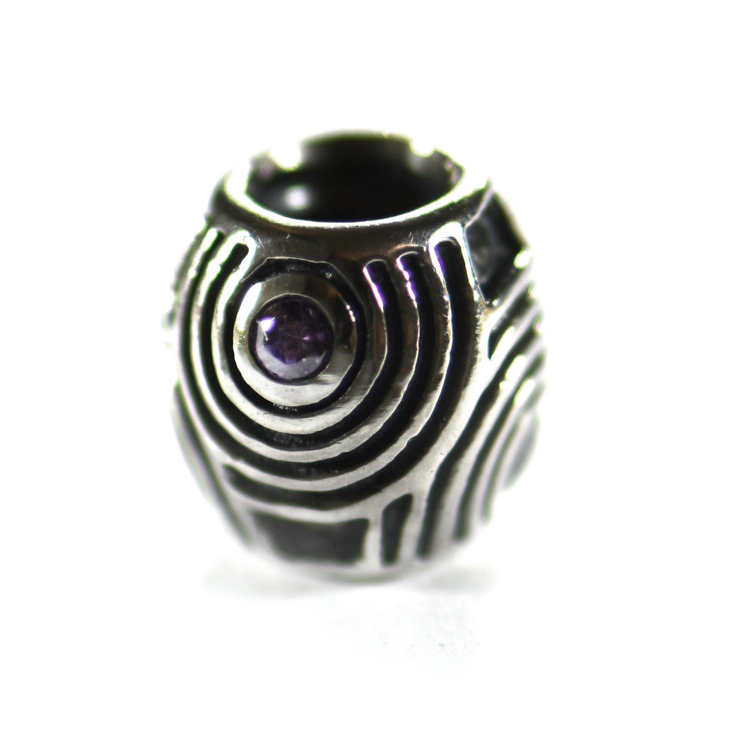 Wave pattern silver beads with black CZ