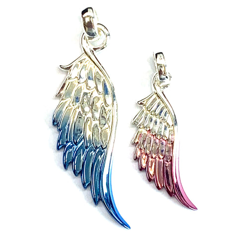 Wing silver couple pendant with blue & red plating