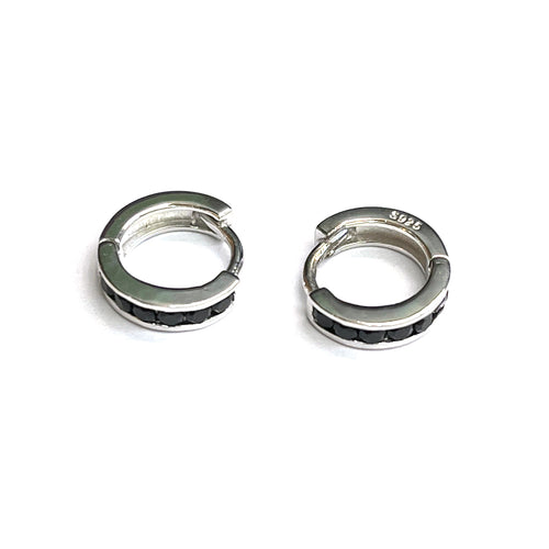 11mm circle silver earring with black CZ