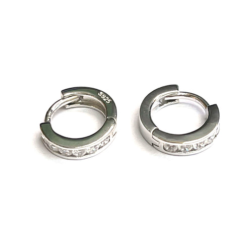 11mm circle silver earring with white CZ