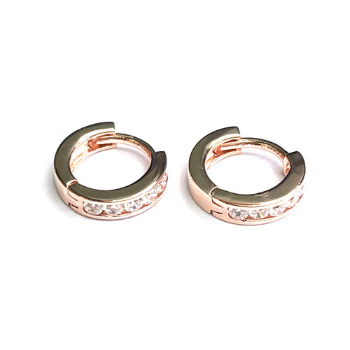 11mm circle silver earring with white CZ & pink gold plating
