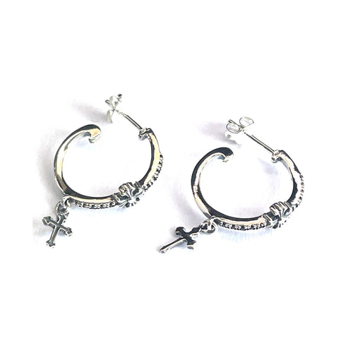 20mm silver earring with cross & CZ