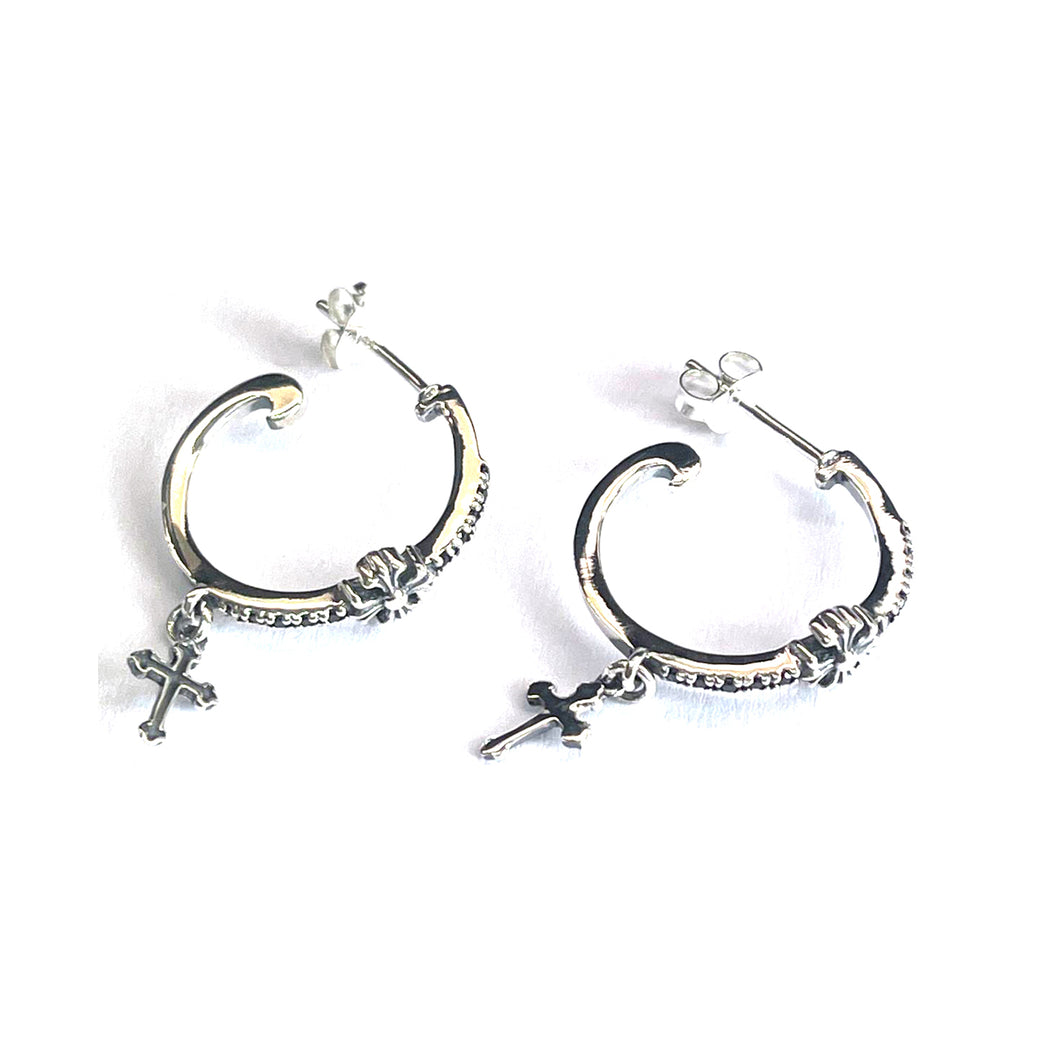20mm silver earring with cross & CZ