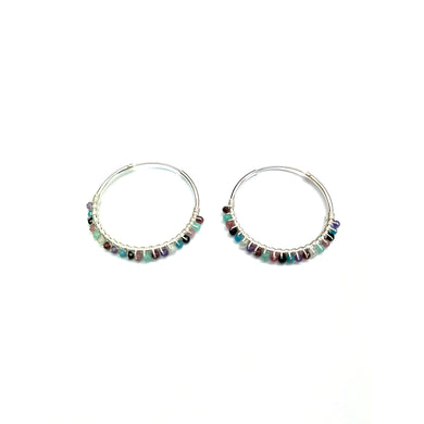 30mm circle silver earring with color stone
