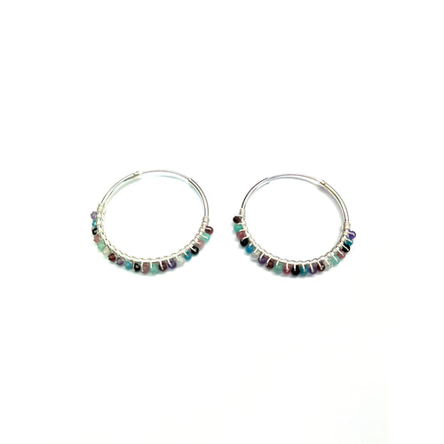30mm circle silver earring with color stone