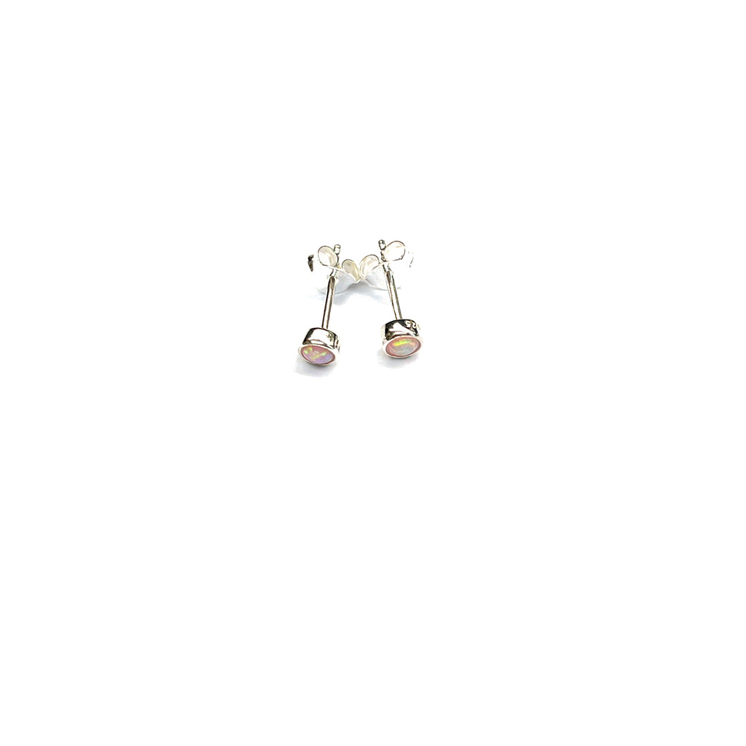 4mm pink stone silver stud earring