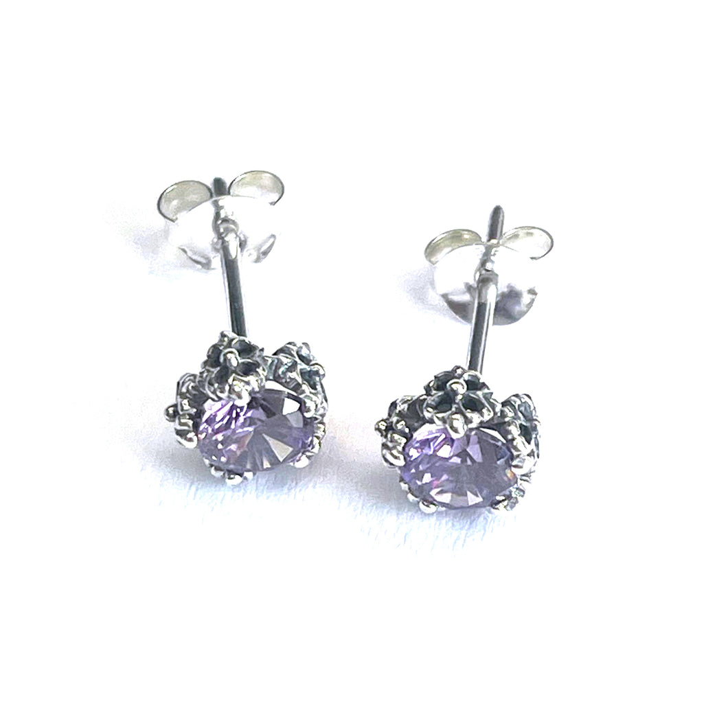5mm silver studs earring with purple CZ